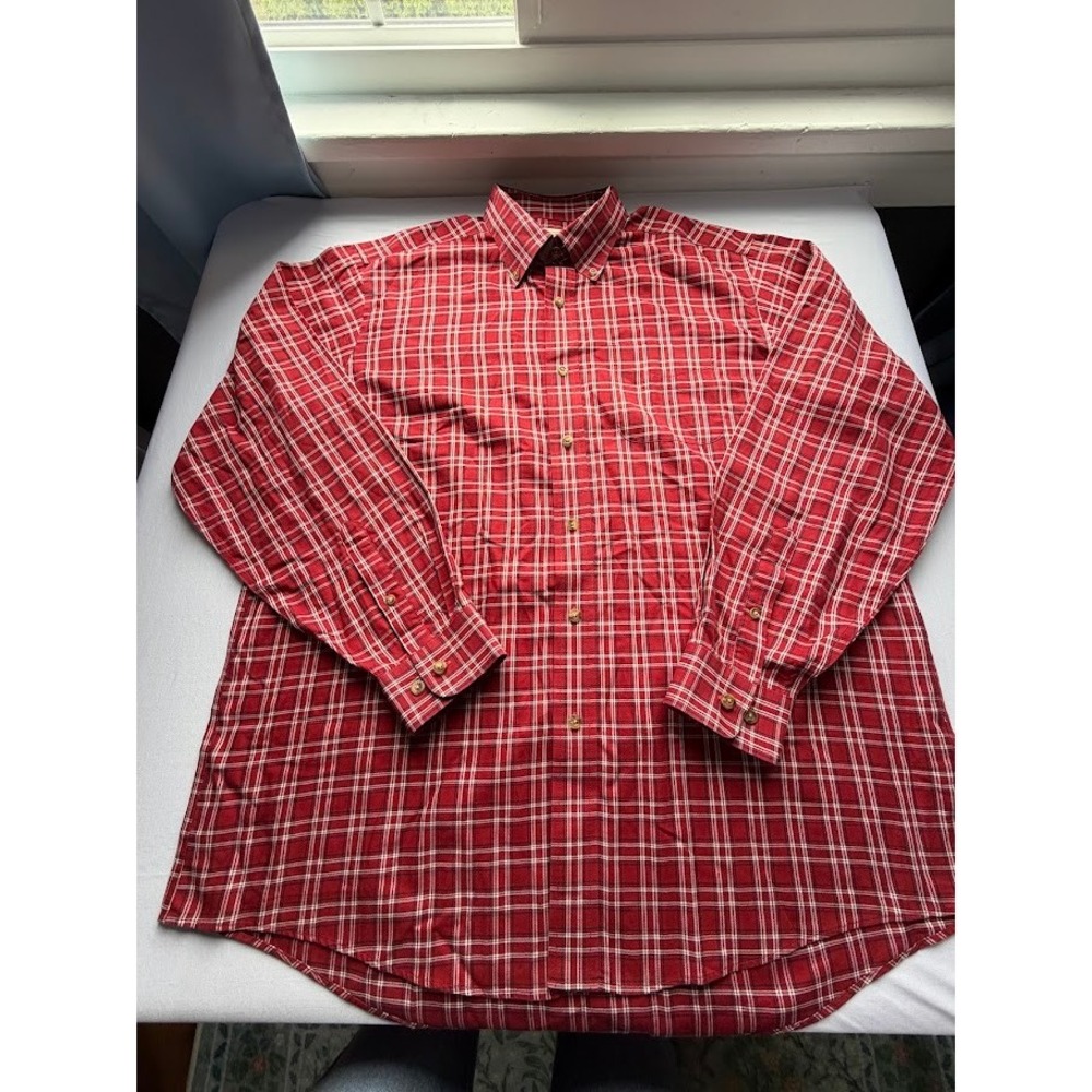 LL Bean Mens Red Plaid Button Down Shirt Traditional Fit Cotton 503307 L-Reg